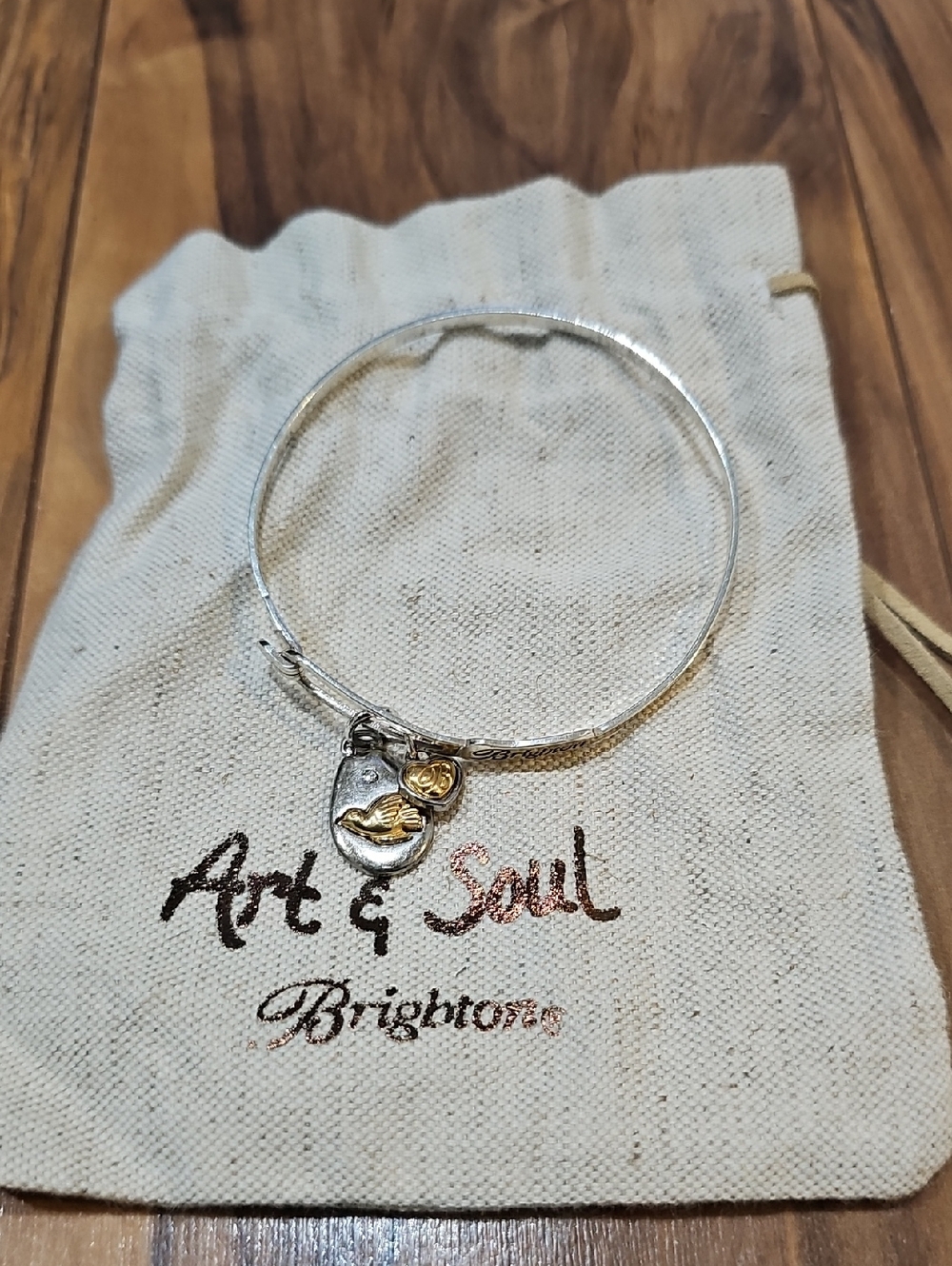 Brighton Art & Soul Peace On Earth Dove Charm Silver Expandable Bangle Bracelet